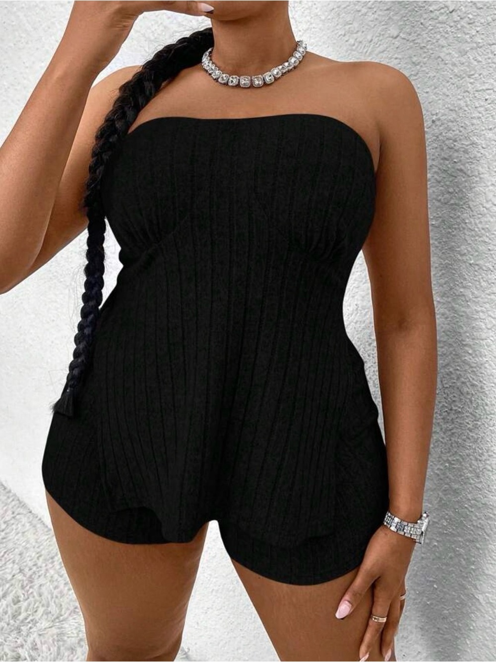Black Ribbed Two-Piece Skirt Set